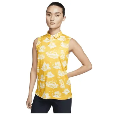 Nike Golf Dri-FIT Women's Sleeveless Printed Polo Top Yellow Size M NWT