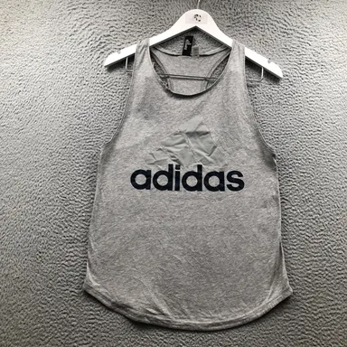 Adidas Tank Top Shirt Women's Small S Sleeveless Logo Racerback Heathered Gray