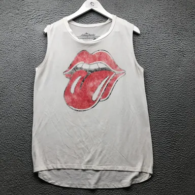 The Rolling Stones Tongue Music Sleeveless Shirt Women's XL Graphic White Red