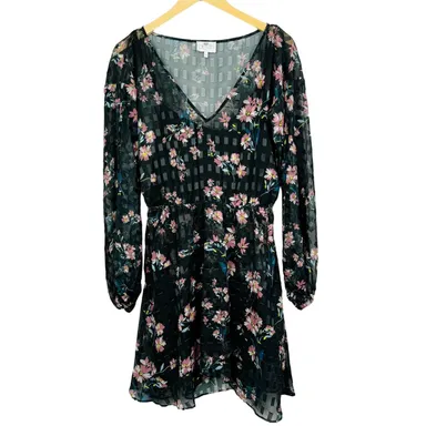 Revolve Devlin Alexis Floral Midnight Lotus Mini Black Long Sleeve Dress Size S