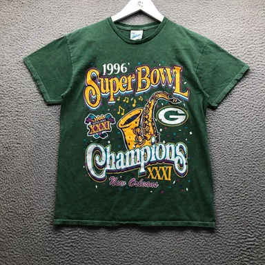 Green Bay Packers 1996 Super Bowl Champions XXXI NFL T-Shirt Mens Medium M Green