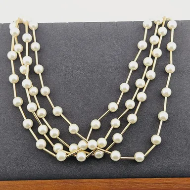 Vintage Avon Faux Pearl Beaded Multistrand Necklace Gold Tube Spacers Coquette