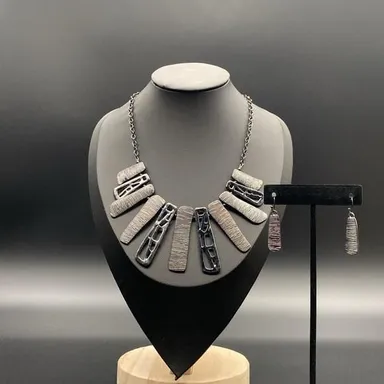 Abstract Pewter Art Necklace & Earrings Set