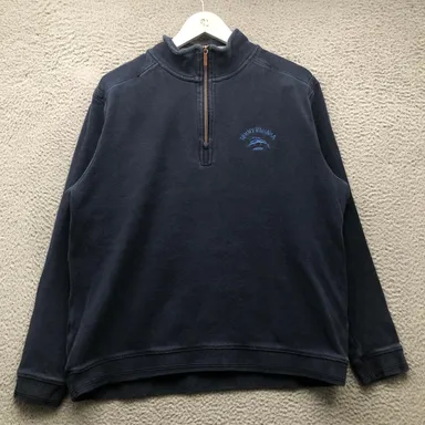 Tommy Bahama 1/4 Zip Pullover Sweater Mens Large L Embroidered Logo Navy Blue