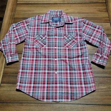 Panhandle Rough Stock Full Pearl Snap LS Western Shirt Plaid - Size M/10 (Jr)