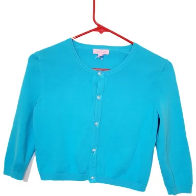 Lilly Pulitzer blue Edie cropped glass button up cotton cardigan