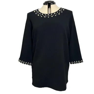 Charter Club Black Tunic Top with Pearl Details Size Large