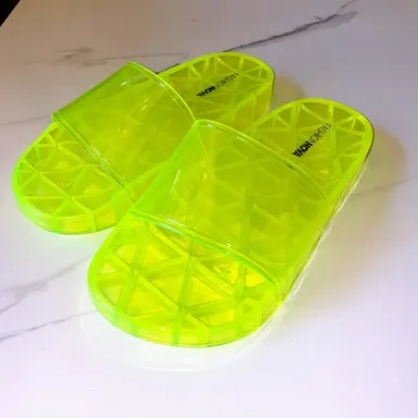 New Vegan Fashion Nova 8 Neon Yellow Jelly Slide Sandals Crystal Green Slip On