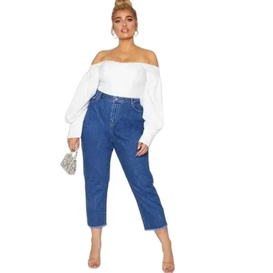 PrettyLittleThing Size 10 High Rise Mom Raw Cut Ankle Jeans 