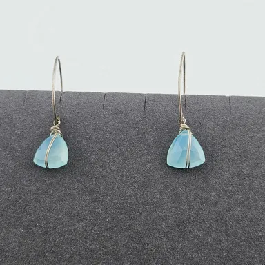 Silver Tone And Opal Colored Stone Simple Drop Earrings Hook Closure