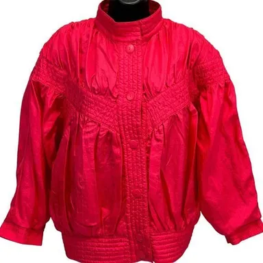 Abraxas Womens Vintage 80s Jacket Large Puffy Shoulder Pads Windbreaker Pink Red