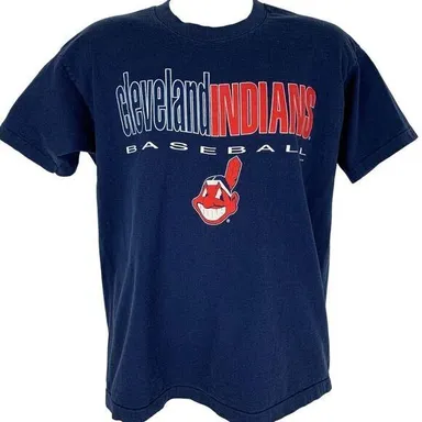 Cleveland Indians Chief Wahoo Vintage T Shirt Large Guardians 90s MLB Mens Blue