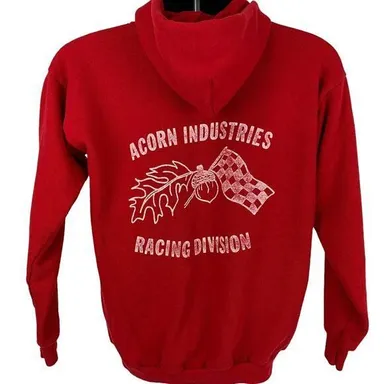Acorn Industries Racing Vintage Hoodie Medium 80s Hooded Sweatshirt Mens Red