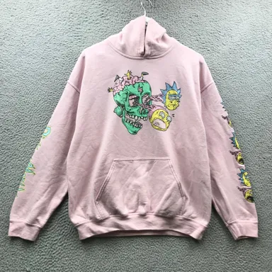 Rick And Morty Sweatshirt Hoodie Men's Large L Long Sleeve Pocket Graphic Pink