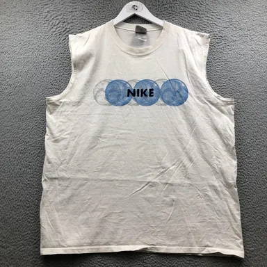 Vintage Y2K Nike Sleeveless Shirt Men's XL Crew Neck Graphic Logo White
