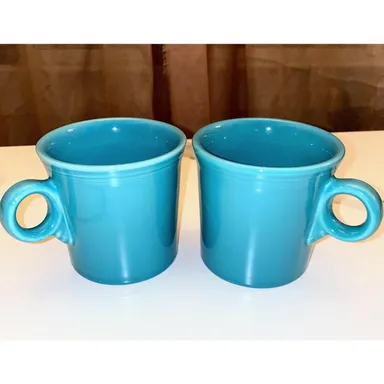 Mint Vintage 2x Fiestaware HLC USA Turquoise Coffee Mugs Light Blue Ceramic
