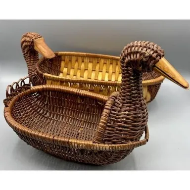 2 Vintage Duck Basket Set Woven Decorative Decor