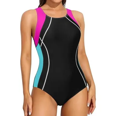 ATTRACO Tummy Control Swimsuits, Water Aerobic Lap Swimwear Bathing Suit, L