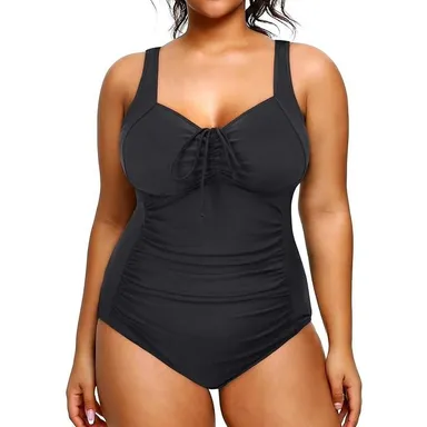 Daci Black 24W Plus Size One Piece Swimsuit Tummy Control Ruched Swimwear