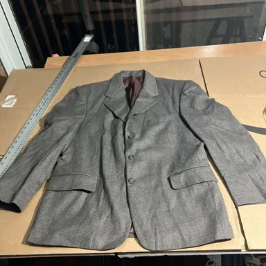 John Henry Brown Gray Tweed Blazer Sport Coat 42S Suit Jacket, Lambs Wool