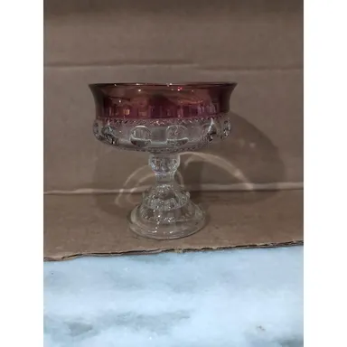 Kings Crown Ruby Red Flashed Glass Compote Pedestal Bowl, Vintage Candy Dish