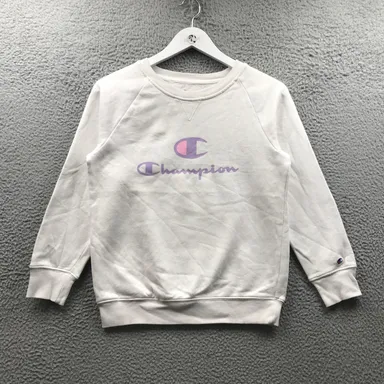 Champion Sweatshirt Girls Youth Large L Athleticwear Raglan Graphic Logo White