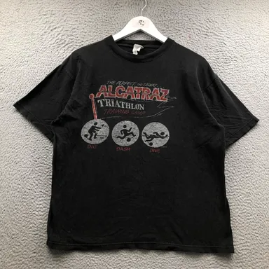 Vintage Alcatraz Triathlon Marathon Dig Dash Dive T-Shirt Men's Large L Black