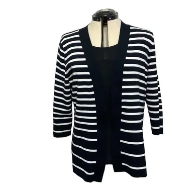 Nouveaux Striped Open Cardigan Black and White XL