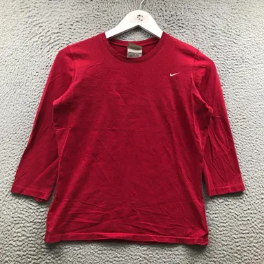 Vintage Y2K Nike T-Shirt Women's Medium M 3/4 Sleeve Embroidered Swoosh Red