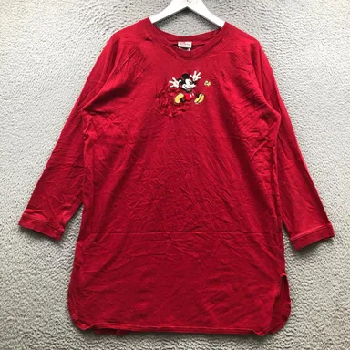 Vintage Disney Mickey Mouse Pajama Night Dress Top Women's L/XL Long Sleeve Red