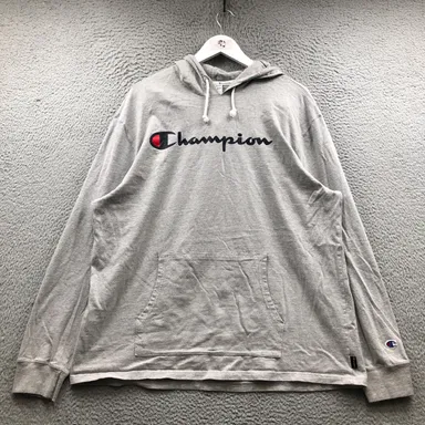 Champion Sweatshirt Hoodie Men's 2XL Long Sleeve Graphic Logo Gray