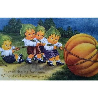 Fantasy Halloween Postcard Whitney Pixies Green Haired Children Oakfield NY 1917