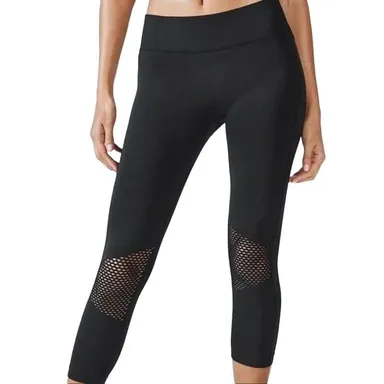 FABLETICS Black Capri Activewear Mesh Knees Workout Leggings ~ Womens MEDIUM