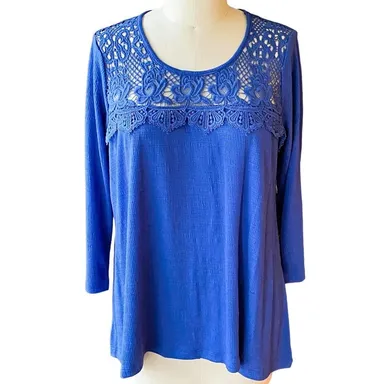 NWT ~ STATUS BY CHENAULT Blue Boho Embroidered Bohemian Pullover Top ~ Womens XL