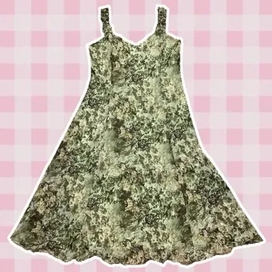 Connected Apparel Y2K Style Green Paisley Boho Fairycore Slip Dress 16