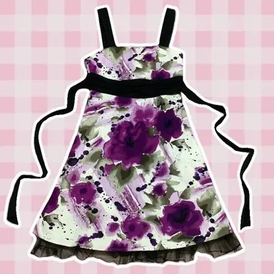 IZ Byer Purple Y2K Floral Fairycore Whimsigoth Romantic Babydoll Midi Dress 7