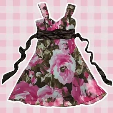 Miss Bisou Brown Y2K Style Floral Fairycore Romantic Babydoll Midi Dress 7