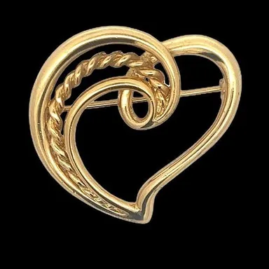 Vintage Signed Napier Twist Rope Heart Gold Tone Brooch Pin