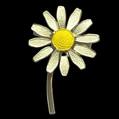 Vintage Daisy Enamel Yellow White Brooch Pin