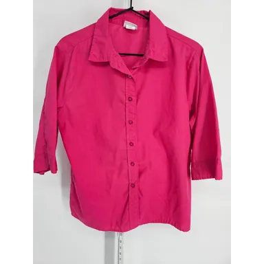 American Sweetheart Womens Sz S 3/4 Sleeve Button Up Dress Shirt Dark Pink