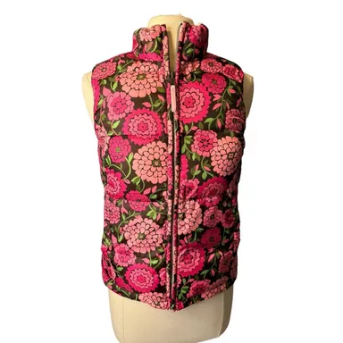 Lilly Pulitzer DOWN PUFFER Reversible Vest Pockets Zip XS Pink Floral White