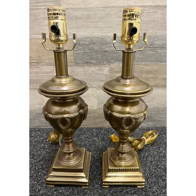 Bombay Company 16" Heavy Brass Matching Pair of Table Lamps ~ Vintage 1980's