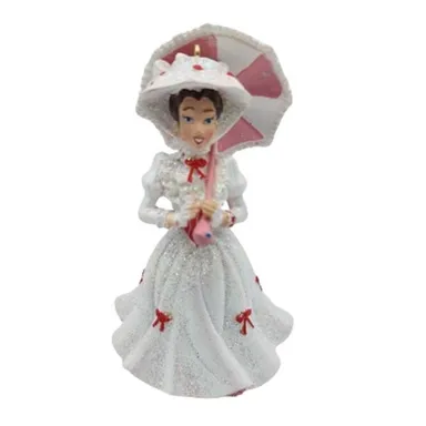 Disney Mary Poppins Perfect Nanny Ornament Figurine, Pink White Parasol & Bonnet