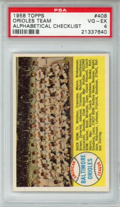 1958 Topps Orioles Team #408 PSA 4 Baseball