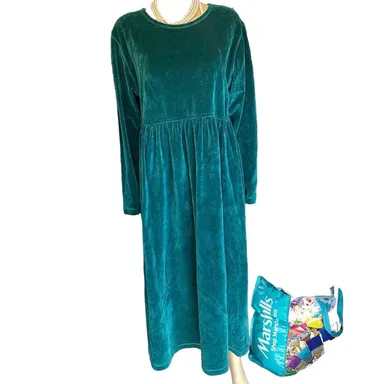 VTG Private Party Velour Green Cozy Casual Sweater Maxi Dress Women Size L