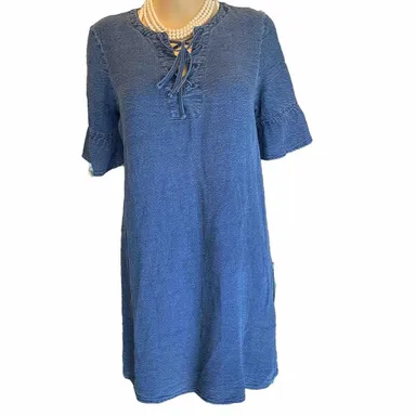 Old Navy Chamber Beach Summer Lace Up Ruffle Sleeve Blue Mini Dress Women SP