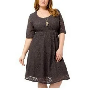 Swak Gray Harlow Nylon Lace Lined Midi Date Night Out Dress Women Plus Size 1X