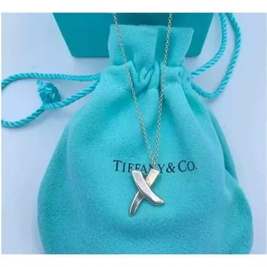 RARE Corner Chain - Tiffany & Co Sliver Paloma Picasso Kiss X Pendant Necklace
