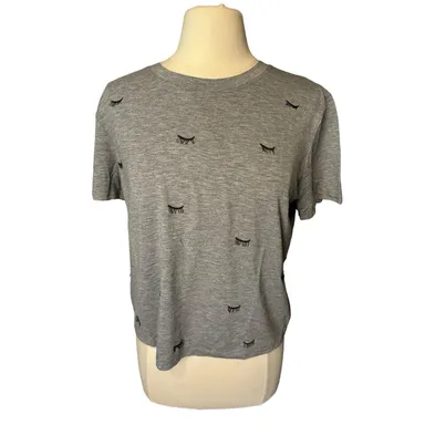 Current Air Eyelash Embroidered Crop Top Gray Tee Shirt Small