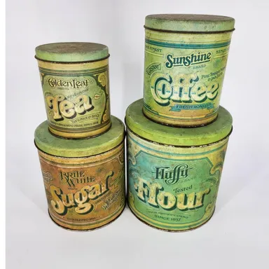 Vintage Tea, Coffee, Sugar, & Flour Canisters 